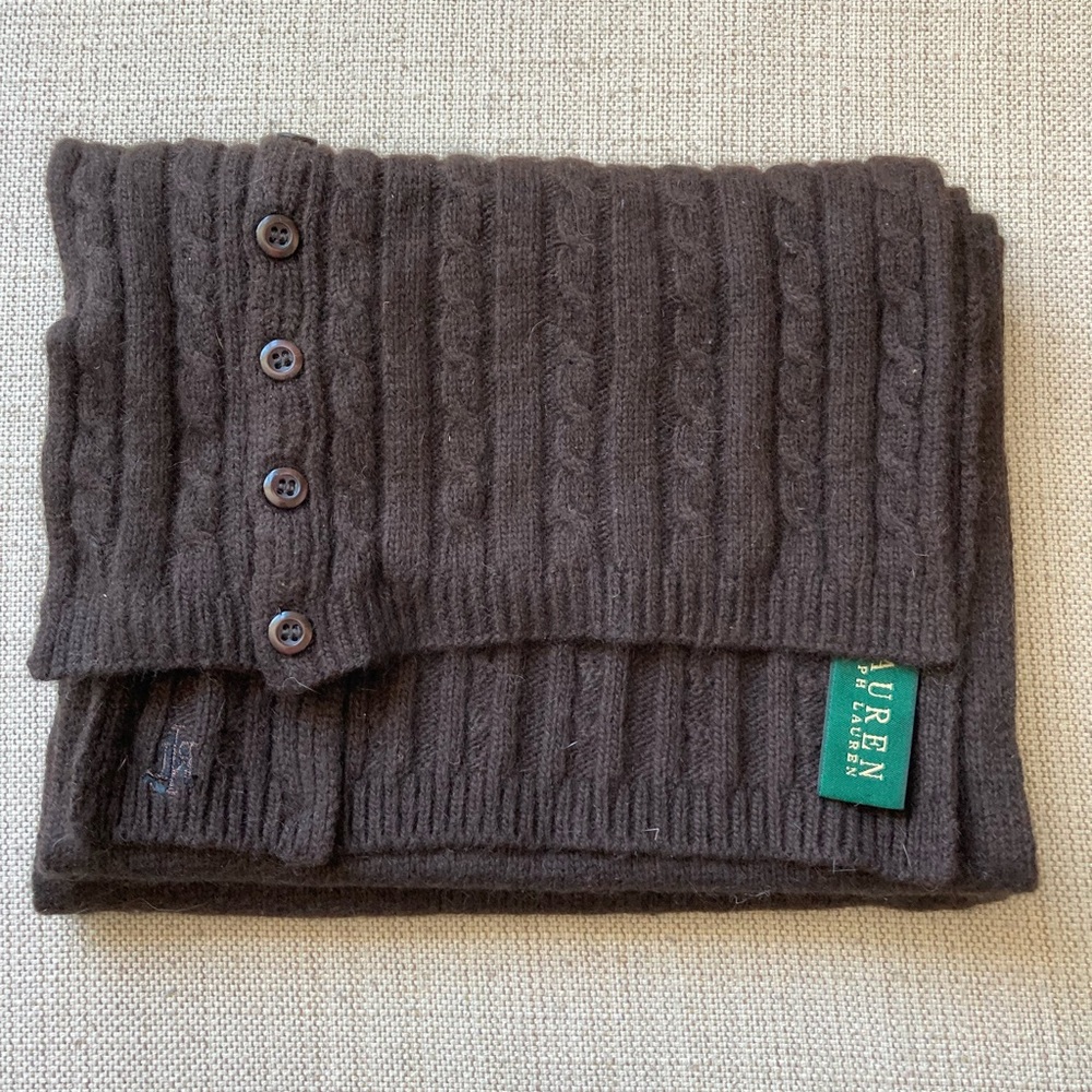 Lauren Ralph Lauren Scarf, Wool, Rabbit Hair Blend, Brown, Braided, Buttons